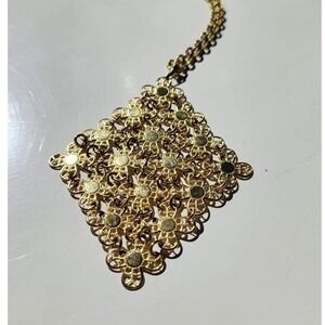 Gold Tone Geometric Pendant Necklace Filigree Statement Jewelry